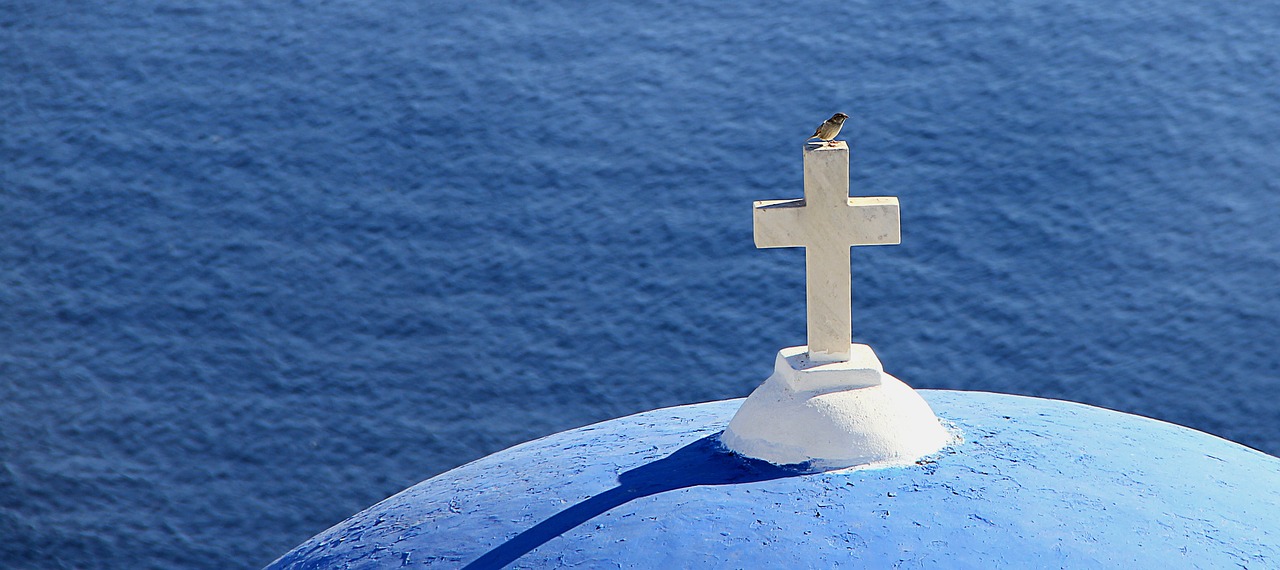 Christian affirmations: Greek Cross on blue church dome.